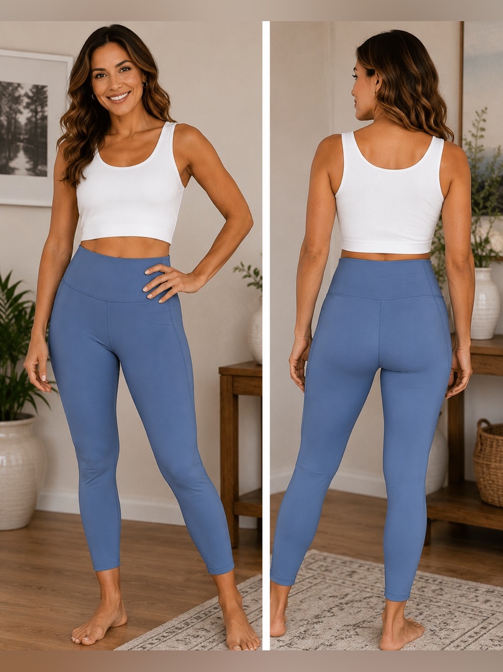 All-In Motion High-Waist Slate Blue 7/8 Length Workout Leggings Size Large